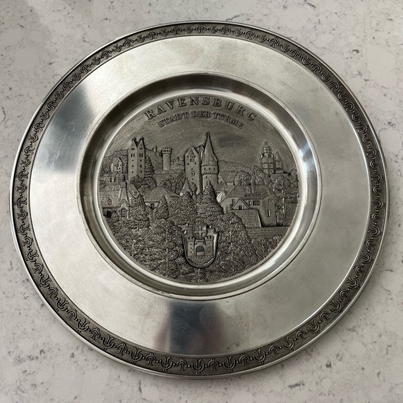 Vintage Handgeossen Rein-Zinn 95% Pewter 3D 9” Plate Ravensburg Stadt Der Turme - Picture 7 of 7